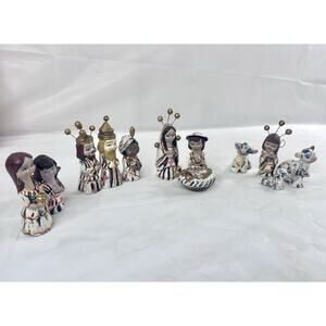 Mexican Folk Art Primitive Nativity Set 13 Piece Holy Family Handmade Painted